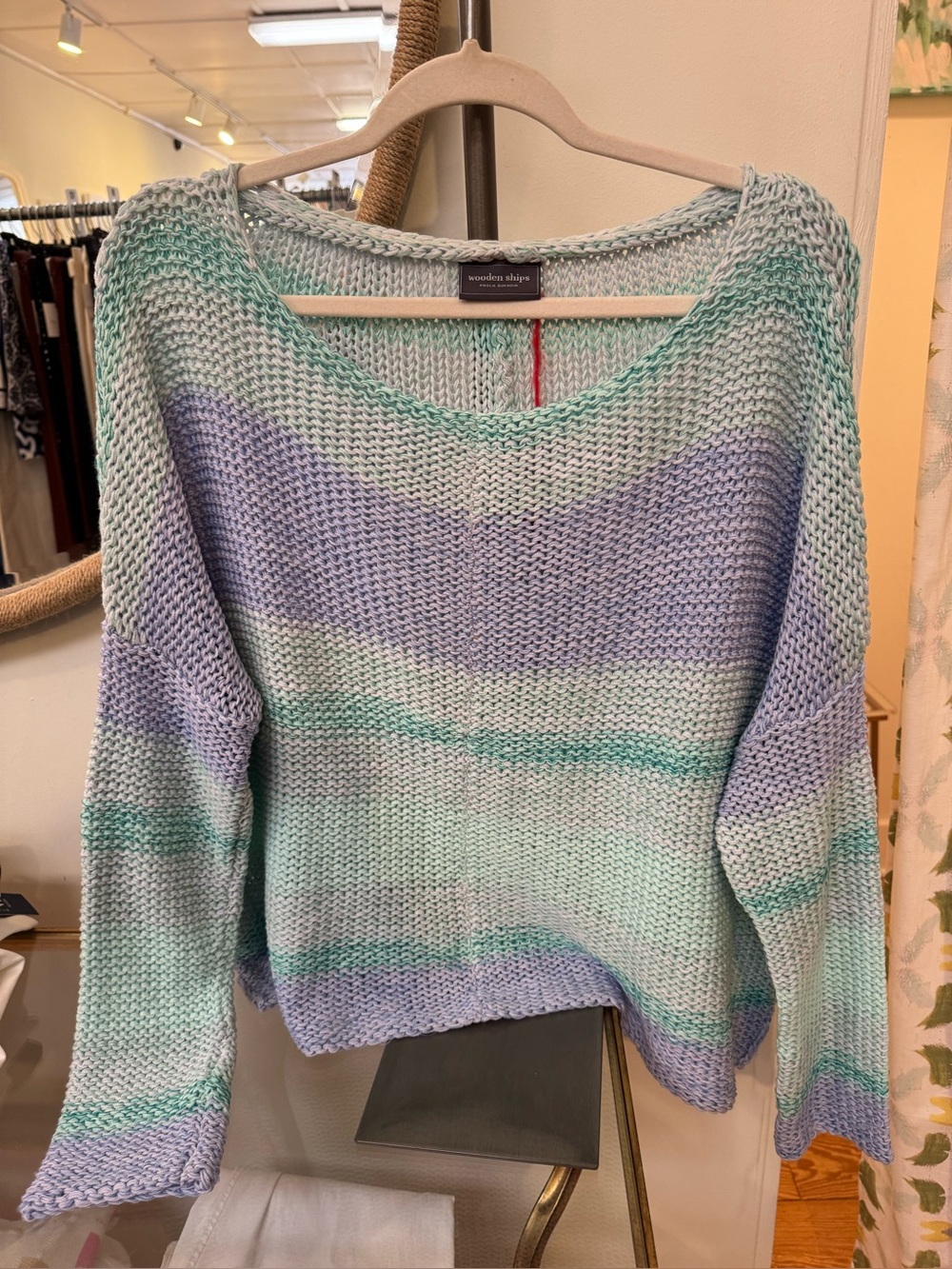 New Wooden Ships Boho Key West Stripe Scoop-Neck Knit Sweater